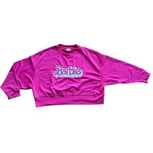 Barbie Hot Pink Crop Sweatshirt Size M Crewneck Long Sleeve Girlcore Bubblegum